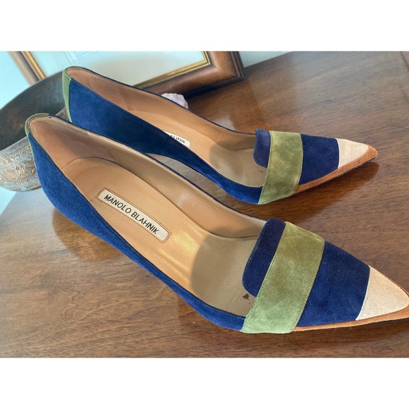 Manolo Blahnik Durut Suede Colorblock Navy 105 - Size 10.5 40.5 40 1/2 - Picture 4 of 7
